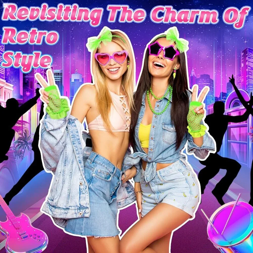 80s Costume Accessories Set Neon Headband Fishnet Gloves Leg Warmers
